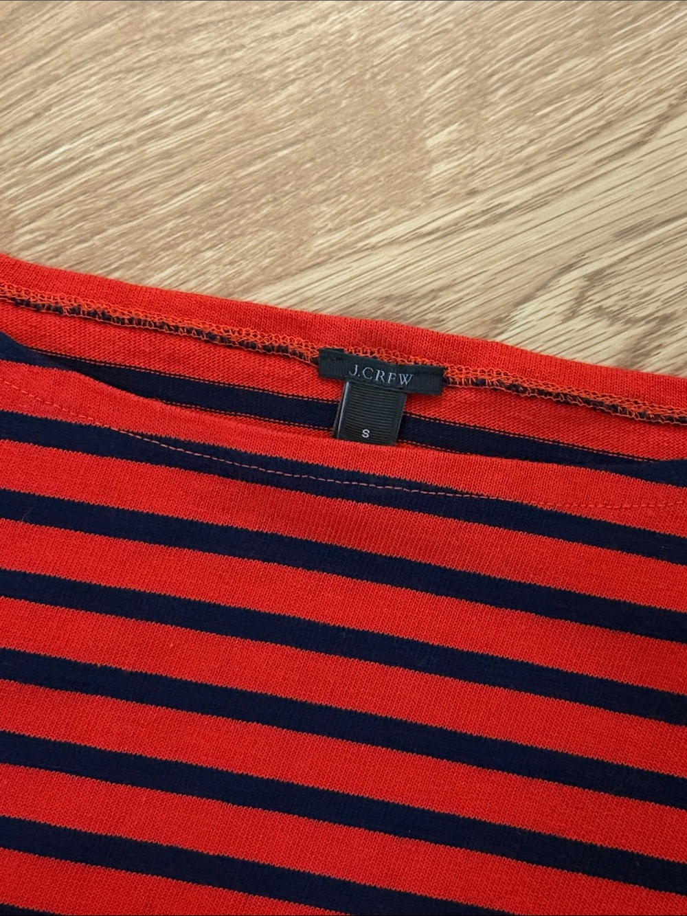 J. Crew Red and Black Striped Long-Sleeve Top with Chambray Cuffs - Picture 2 of 4